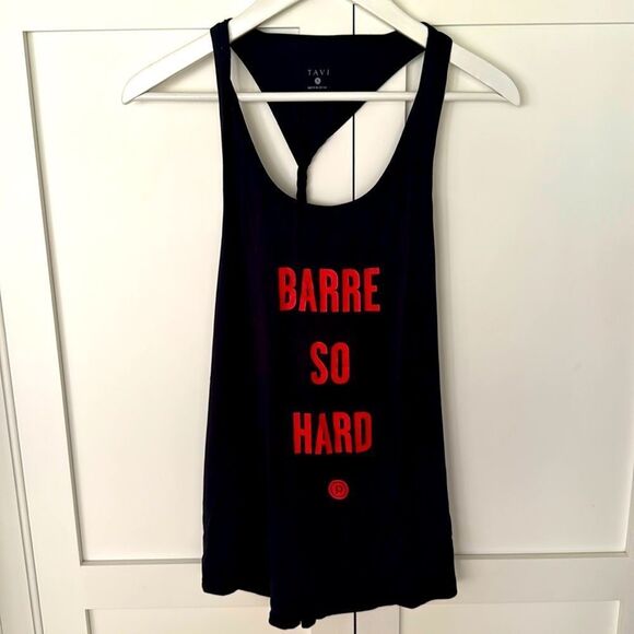 New Tavi x Pure Barre Active Twisted Racerback Tank Small, “Barre So Hard” Black - Picture 3 of 10